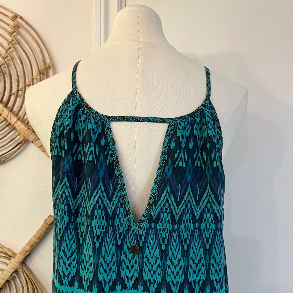 Prana Teal Blue Ikat Print Nari Midi Dress Boho Tribal Halter Viscose Small - Picture 3 of 9